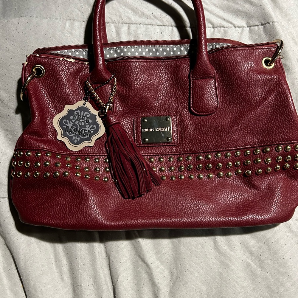 Coco + Carmen Burgundy Shoulder Bucket Bag with Gold Accents